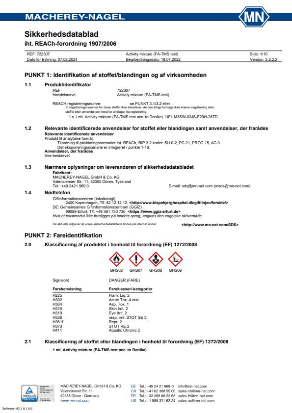 

Activity mixture (FA TMS test acc. to Donike) in M

